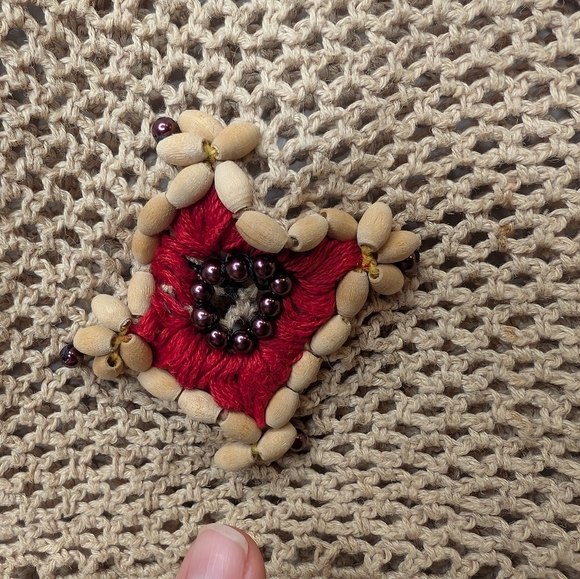 Vintage Medium Beaded Macrame Tan Beige Button Front V-neck Women's Vest *FLAWS - Picture 7 of 12